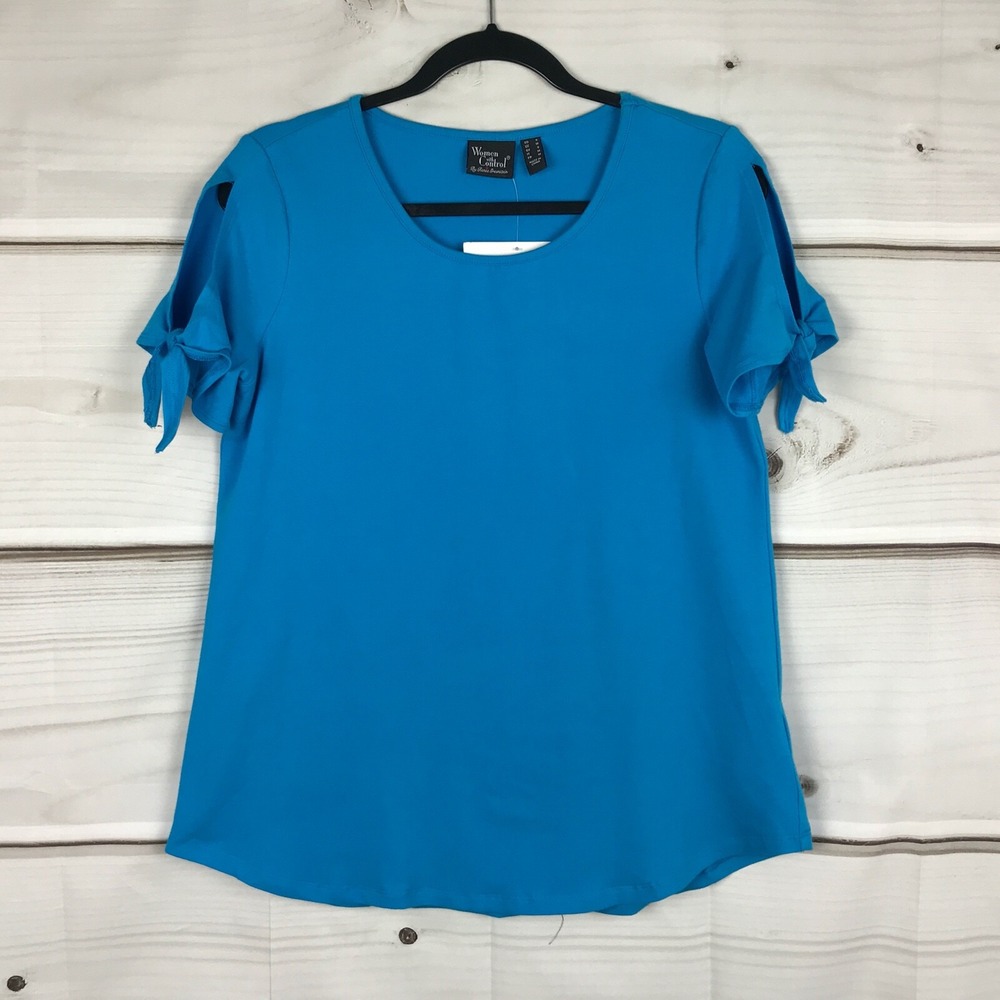 Women with Control Top Women S Blue Cold Shoulder T-Shirt Round Neck Sleeveless